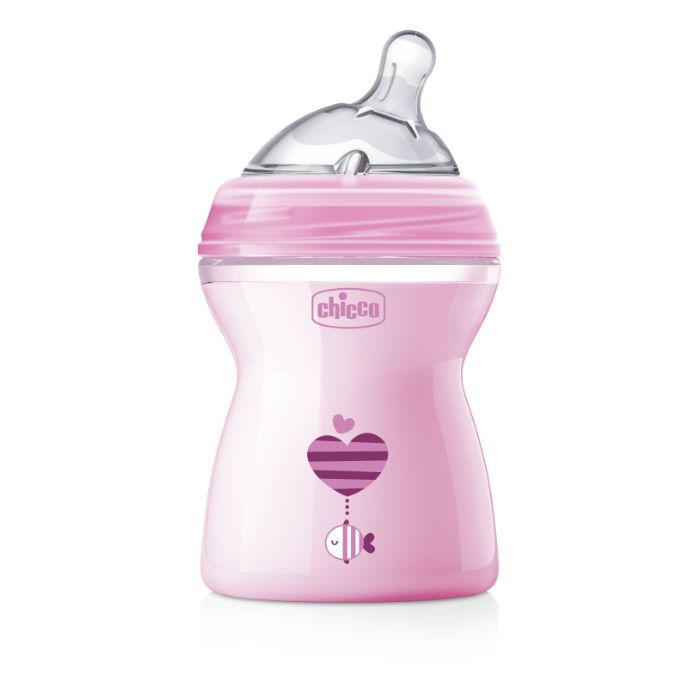 Chicco Biberão NaturalFeeling 250ml – Fluxo Médio – Rosa Tetina Silicone 2M+