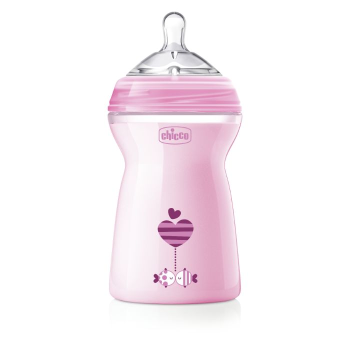 Chicco Biberão NaturalFeeling 330ml – Fluxo Rápido – Rosa Tetina Silicone 6M+