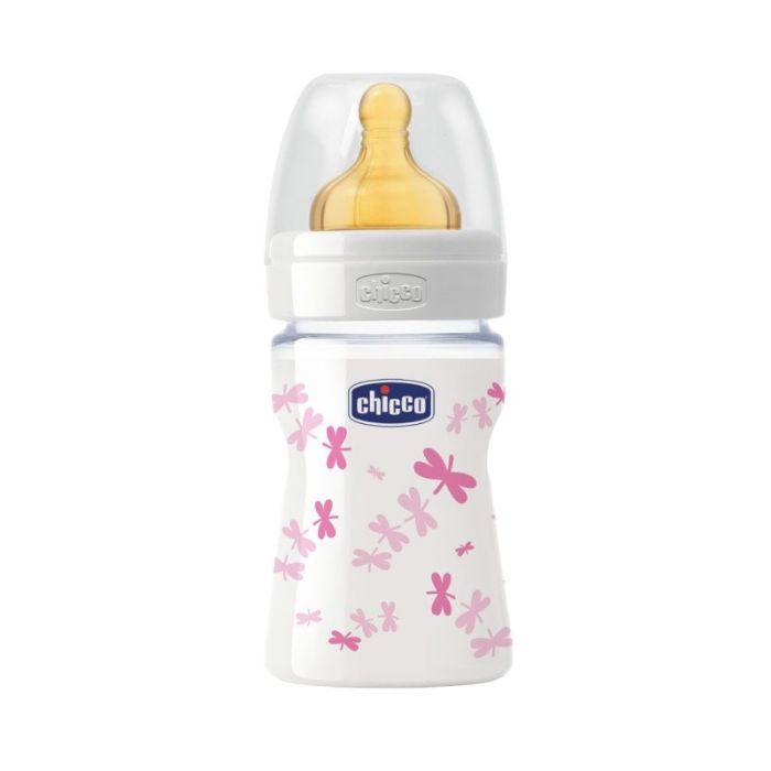 Chicco Biberão Benessere Vidro 150ml- Fluxo Normal – Rosa Tetina Latex 0M+