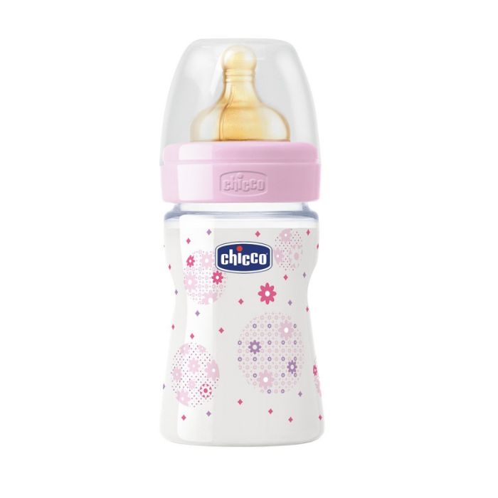 Chicco Biberão Well-Being 150ml- Fluxo Regular – Rosa Tetina Latex 0M+