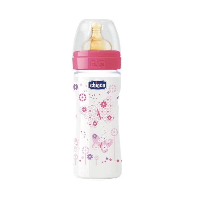 Chicco Biberão Well-Being 250ml- Fluxo Médio – Rosa Tetina Latex 2M+