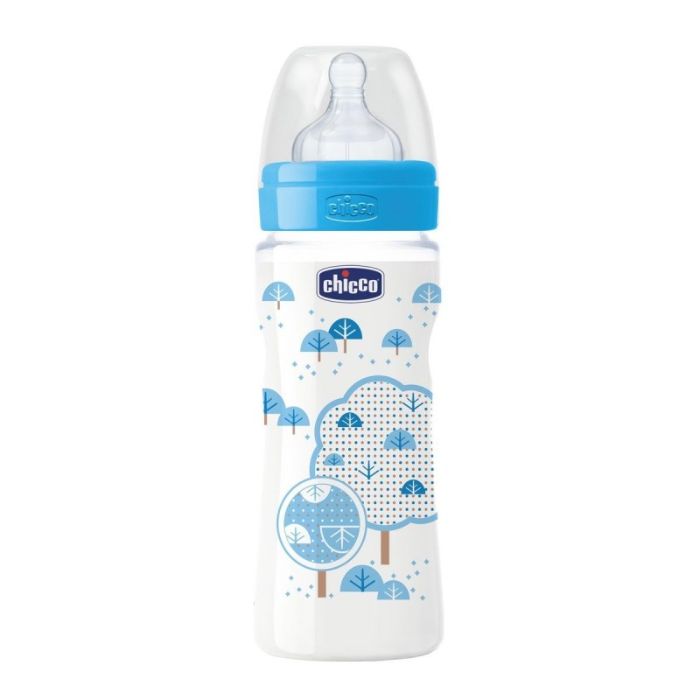 Chicco Biberão Well-Being 330ml- Fluxo Rápido – Azul Tetina Silicone 4M+