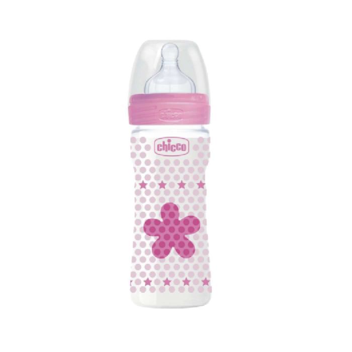 Chicco Biberão Well-Being 250ml- Fluxo Médio – Rosa Tetina Silicone 2M+