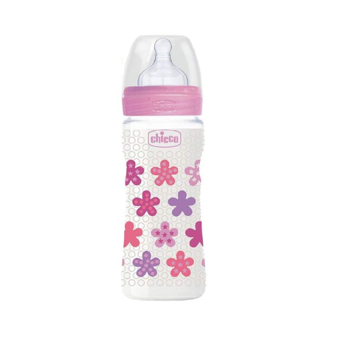 Chicco Biberão Well-Being 330ml- Fluxo Rápido – Rosa Tetina Silicone 4M+