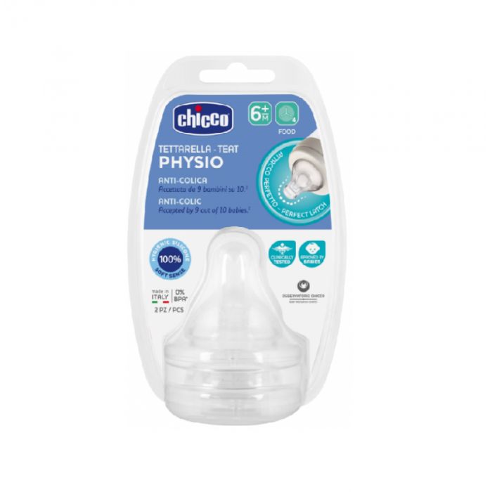 Chicco Tetina Physio Fluxo Papa – 6M+ Silicone (2pçs)