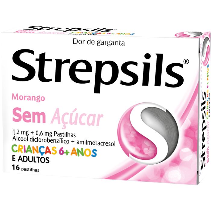 Strepsils Morango sem Açúcar 16 pastilhas