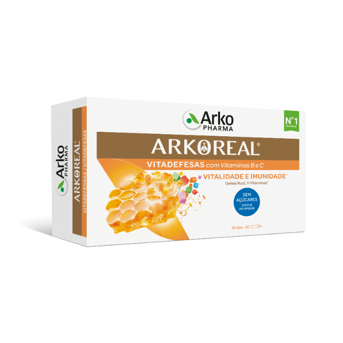 ARKOREAL Geleia Real Vitaminas Laranja sem Açúcar 20 ampolas