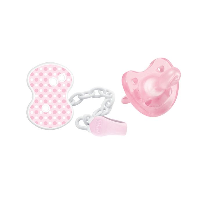 Chicco Chupeta Physio Soft Silicone Rosa 6-16M + Clip com Corrente Rosa