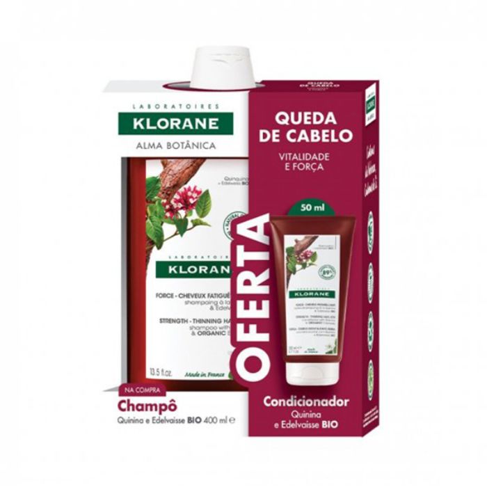 Klorane Champô com Quinina e Edelvaisse BIO 400 ml Oferta Condicionador com Quinina e Edelvaisse BIO 50 ml