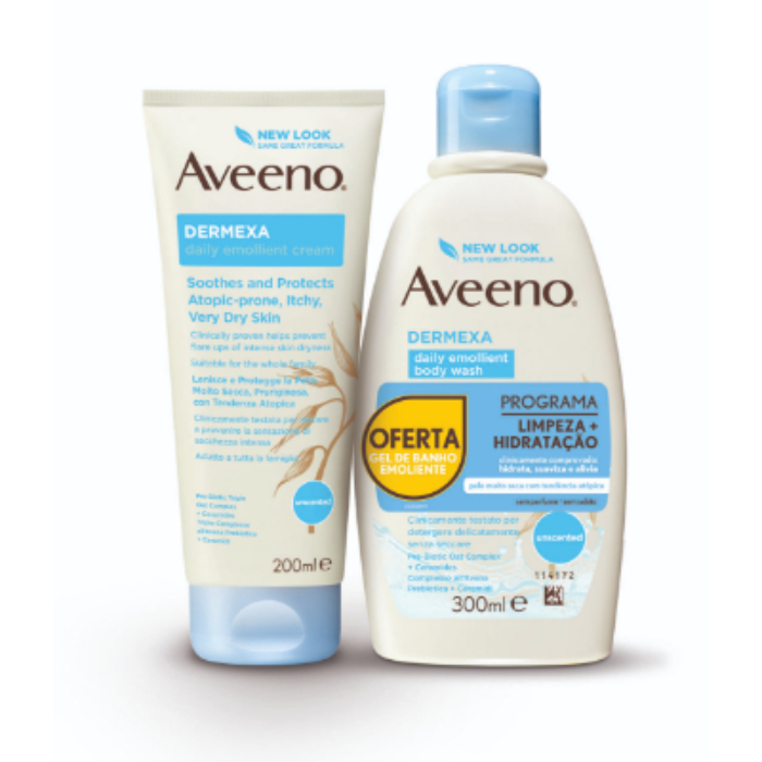 AVEENO Dermexa Creme Emoliente Diário + Gel de Banho Emoliente Diário (200 ml + 300 ml)