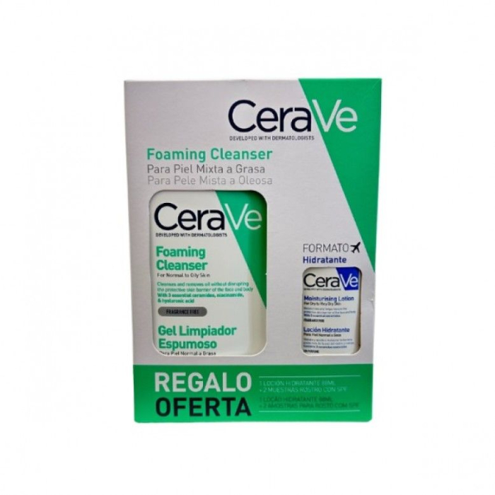 Cerave Gel Espuma Limpeza 473ml + Loção Hidratante 88ml + 2 Amostras Loção SPF50