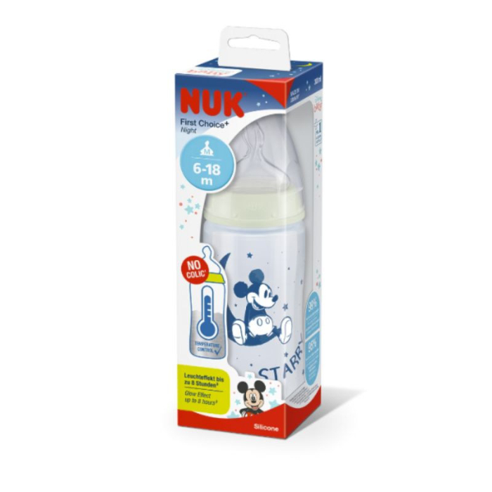 Nuk First Choice Night Mickey Biberão Silicone 300ml 6-18M