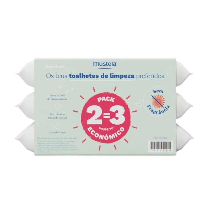 Mustela Bebé Toalhetes de Limpeza Sem Perfume Pack 60 X 3