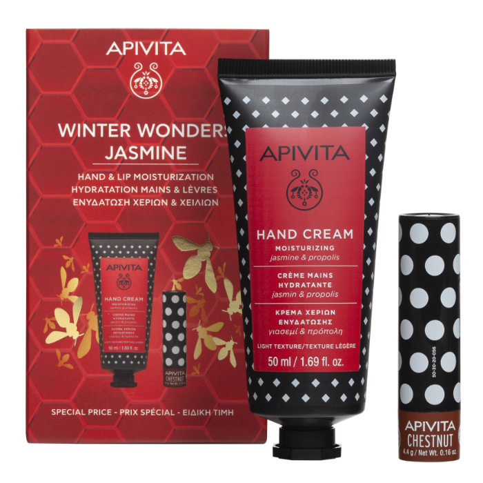 Apivita Winter Wonders Creme Mãos Jasmim + Stick Labial Castanha