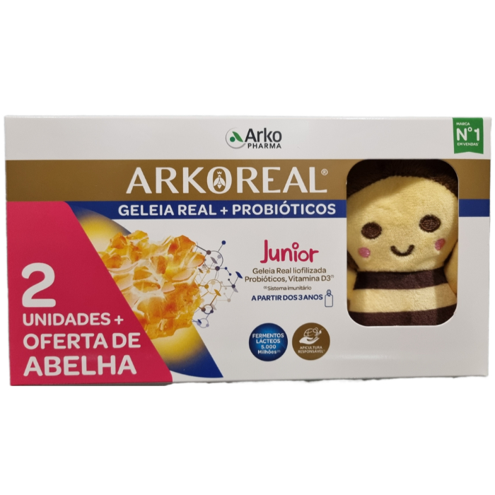 Arkoreal Geleia Real + Probióticos Júnior 5 frascos X2+ Oferta Peluche