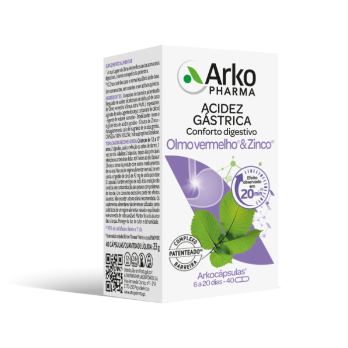 Arkocápsulas Acidez Gástrica Olmo Vermelho & Zinco x 40 Cápsulas